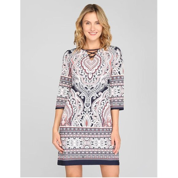 Paisley Mixed Print Shift Dress Size 16W 1X Office Career All-Season Plus Size - Picture 1 of 8